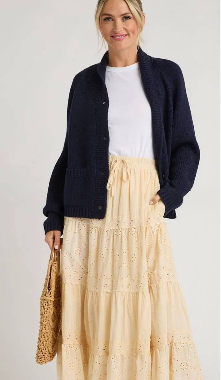 Varsity Chunky Lobster Cardigan-Navy/White combo: M/L | All Points
